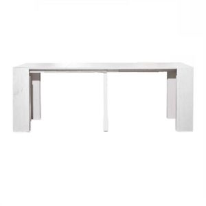 Tavolo a consolle bianco frassinato in stile moderno, in mdf laminato e struttura in alluminio
