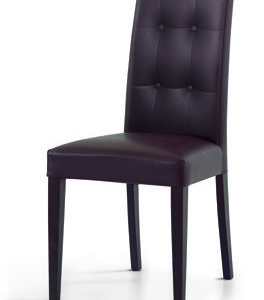 Coppia sedie con seduta e schienale in ecopelle moka, stile moderno, con gambe in legno