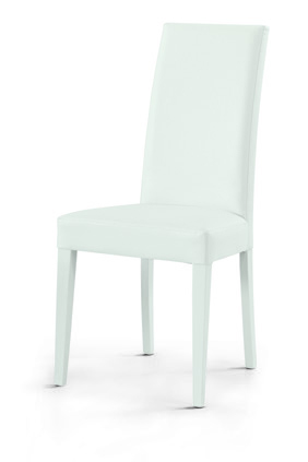 Coppia sedie imbottite con rivestimento in ecopelle bianco,in legno  massello con rifinitura delle gambe bianco. - Casa Più Shop Arredamento