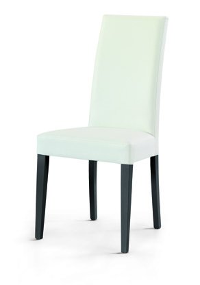 Coppia sedie imbottite con rivestimento in ecopelle bianco,in legno massello con rifinitura delle gambe in wengh
