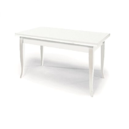 Tavolo bianco in stile classico, in legno massello e mdf