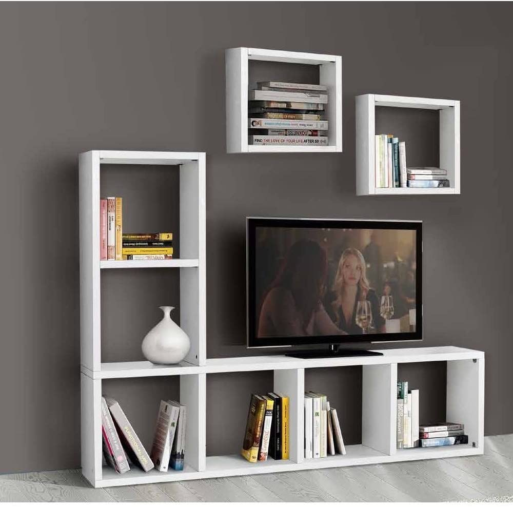 Set soggiorno composto da libreria e porta tv bianco frassinato