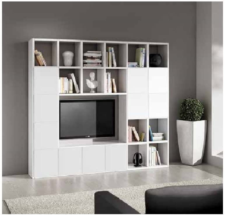 Set soggiorno composto da libreria e porta tv bianco frassinato, stile  moderno, in mdf laminato. - Casa Più Shop Arredamento
