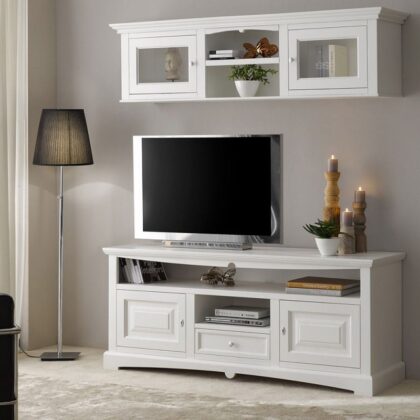 Mobile porta tv 240x41 cm in legno bianco lucido e rovere artisan