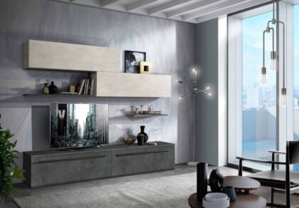 Set soggiorno composto da libreria e porta tv bianco frassinato, stile  moderno, in mdf laminato. - Casa Più Shop Arredamento